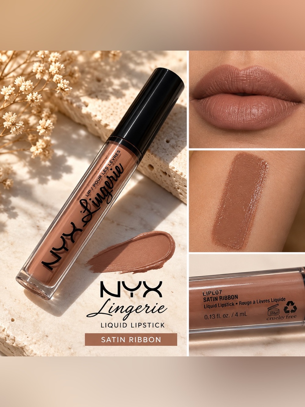 NYX Lip Lingerie Liquid Lipstick – Satin Ribbon Nude Beige Matte Lip Color